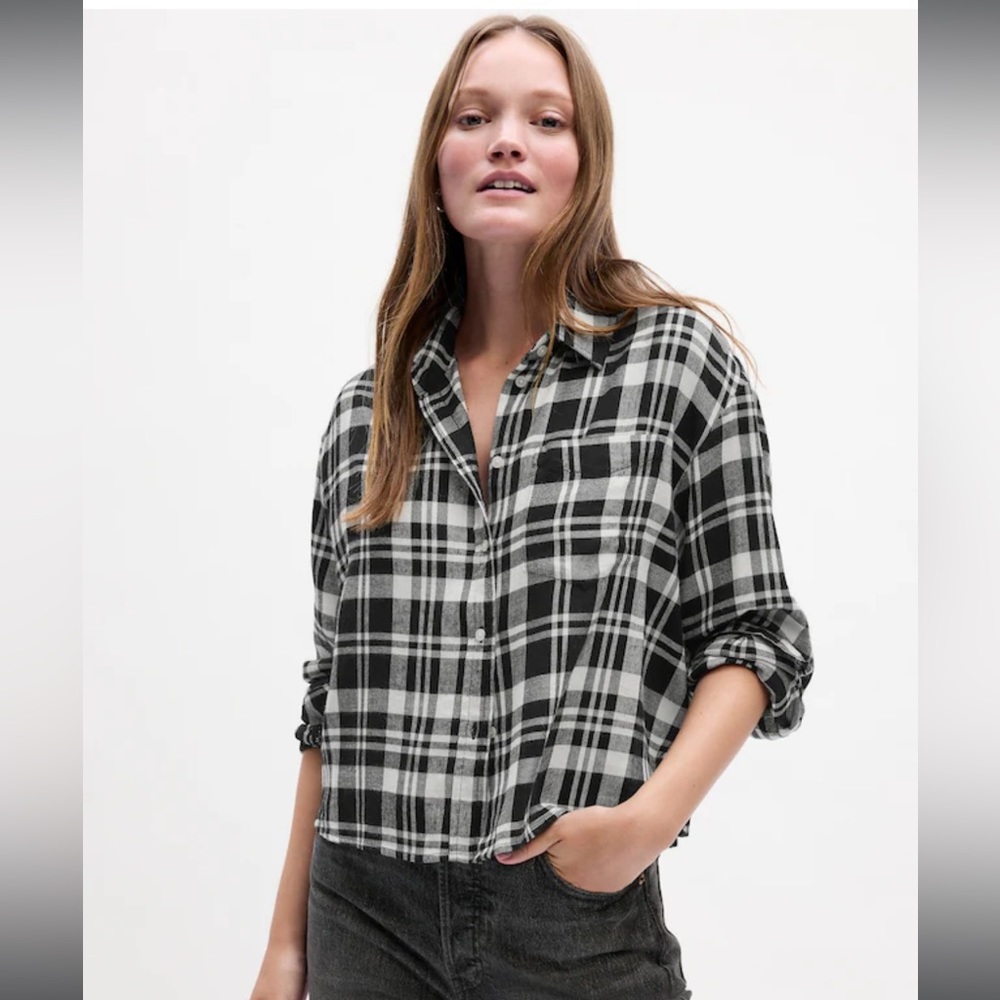 GAP Factory Cropped Plaid Flannel Shirt -NWT!